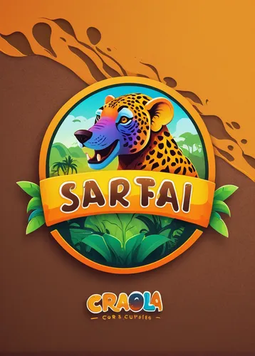 Create a playful safari logo with vibrant colors and cartoon-like elements.,safari,safaris,sahara,farofa,samba,scandia animals,logo header,arabic background,sarapatel,brazil carnival,loro parque,color