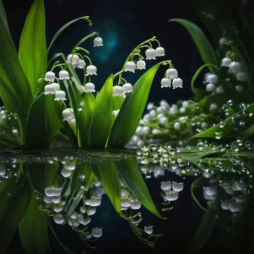 Stunning night landscape reflected in a lily of the valley,lilly of the valley,lily of the valley,lilies of the valley,lily of the field,water flowers,pond flower,doves lily of the valley,white water 