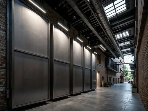 loading dock,roller shutter,associati,facade panels,lofts,hallway space,breezeway,entranceways,cardrooms,hinged doors,corten steel,steel door,hallway,entranceway,officine,vestibules,entryways,entryway,glass facade,elevators