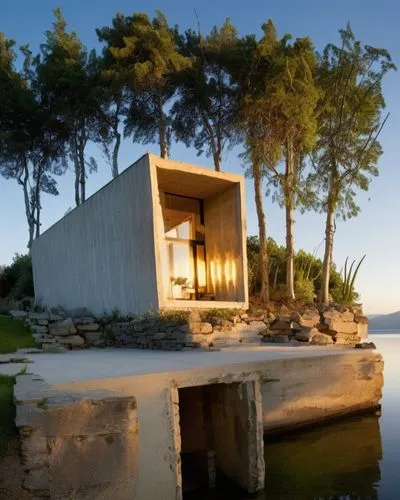 house by the water,summer house,house with lake,dunes house,siza,inverted cottage,utzon,boat house,champalimaud,holiday home,vouliagmeni,cubic house,summerhouse,amanresorts,malaparte,mahdavi,pool house,corten steel,cube house,hala sultan tekke,Photography,General,Realistic