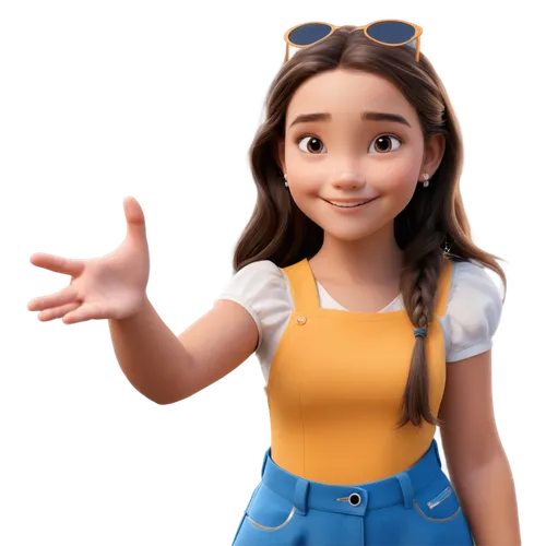 agnes,3d model,cute cartoon character,3d figure,girl in overalls,disney character,lilo,girl with speech bubble,character animation,3d rendered,silphie,cute cartoon image,vector girl,3d render,girl on a white background,maya,daughter pointing,clay animation,3d modeling,model train figure