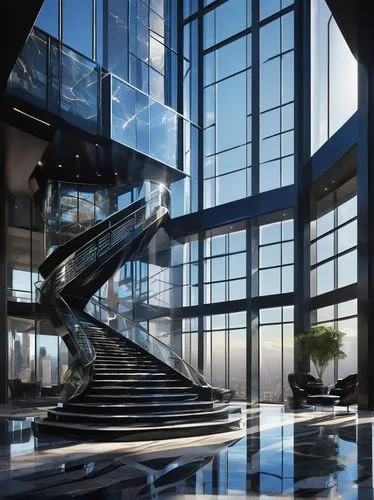 glass facade,futuristic architecture,atrium,penthouses,investec,skywalks,glass building,modern office,atriums,spiral staircase,oscorp,outside staircase,staircase,skybridge,damac,steel stairs,arcology,glass wall,staircases,glass facades,Conceptual Art,Sci-Fi,Sci-Fi 23