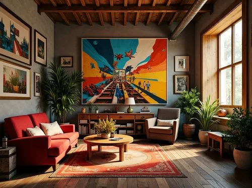 loft,interior decor,sitting room,livingroom,home interior,living room,contemporary decor,interior design,modern decor,bohemian art,mid century modern,apartment lounge,great room,interior decoration,mid century,azzarello,the living room of a photographer,modern room,midcentury,appartement