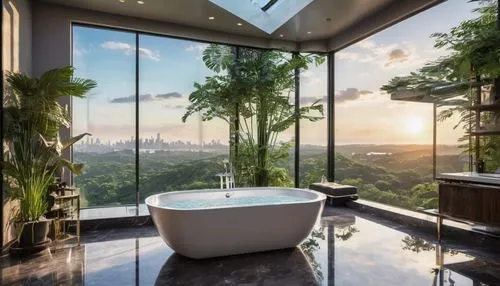 luxury bathroom,bath room,modern minimalist bathroom,great room,window view,glass wall,bathtub,marina bay sands,singapore,penthouses,landscape designers sydney,modern decor,luxury home interior,rainforests,tropical jungle,luxury property,panoramic views,beauty room,modern room,luxury real estate,Conceptual Art,Fantasy,Fantasy 25