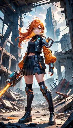 asuka langley soryu,nora,yang,cg artwork,girl with gun,elza,minerva,merida,heavy object,mercenary,nami,gunkanjima,girl with a gun,maci,gi,game illustration,valencia orange,axe,kantai collection sailor,defense,Anime,Anime,General