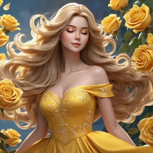 yellow rose background,gold yellow rose,yellow rose,yellow roses,rapunzel,belle,golden flowers,margairaz,yellow orange rose,yellow petal,yellow petals,rose flower illustration,golden haired,margaery,aurora yellow,yellow sun rose,yellow background,sun roses,galadriel,romantic rose,Unique,3D,3D Character