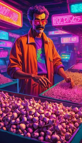 neon coffee,peppernuts,acai,chocolatier,pistachios,coffee background,retro background,vendors,potatoes,potato field,shopkeeper,eggplant,almonds,pistachio nuts,purple wallpaper,candy store,fruit market,new potatoes,cyberpunk,80s,Conceptual Art,Sci-Fi,Sci-Fi 27