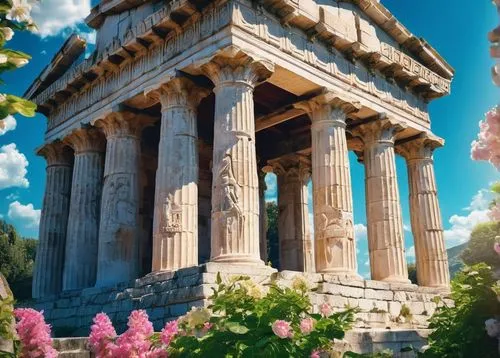 greek temple,temple of diana,ephesus,temple of poseidon,erechtheion,roman temple,artemis temple,temple of hercules,baalbek,doric columns,priene,celsus library,garni,atenas,celsus,athenian,agrigento,caesonia,acropolis,hellas,Illustration,Realistic Fantasy,Realistic Fantasy 02