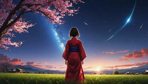 tanabata,sakura background,japanese sakura background,mamozai,moon and star background,fantasy picture,hanbok,the night sky,stargazer,komachi,falling star,skygazers,starry sky,astronomy,falling stars,star sky,beautiful wallpaper,hanabi,photomanipulation,azula,Photography,General,Realistic