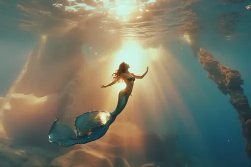 mermaid, real,a mermaid is swimming under the water's surface,mermaid background,underwater background,let's be mermaids,believe in mermaids,submerged,under the sea,Photography,General,Realistic