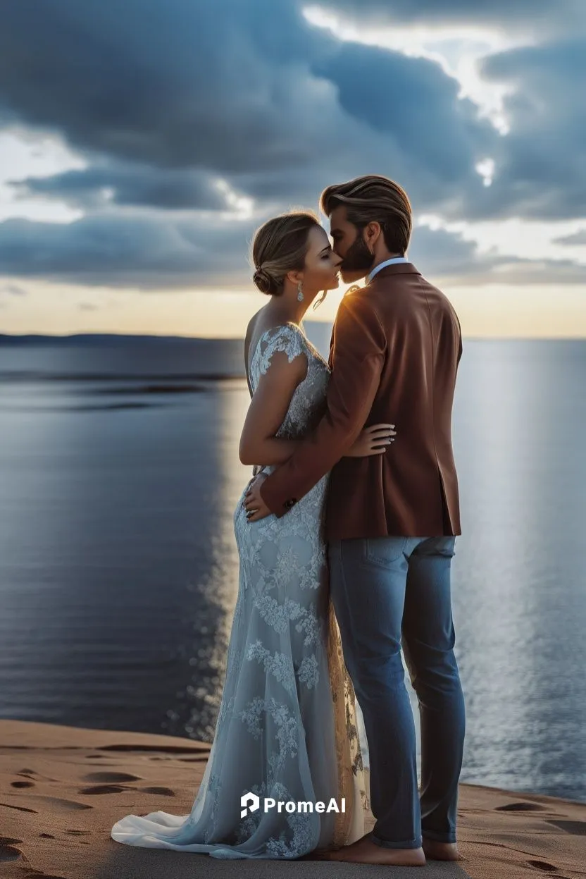 a bride and groom kissing while the sun is setting at sea,pre-wedding photo shoot,wedding photo,wedding photographer,wedding photography,elopement,loving couple sunrise,Photography,General,Realistic