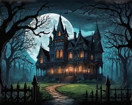 witch's house,the haunted house,haunted house,witch house,halloween background,haunted castle,halloween illustration,house silhouette,haunted cathedral,ghost castle,halloween wallpaper,houses clipart,halloween poster,victorian house,halloween scene,creepy house,dreamhouse,house in the forest,gothic style,hauntings,Illustration,Japanese style,Japanese Style 06