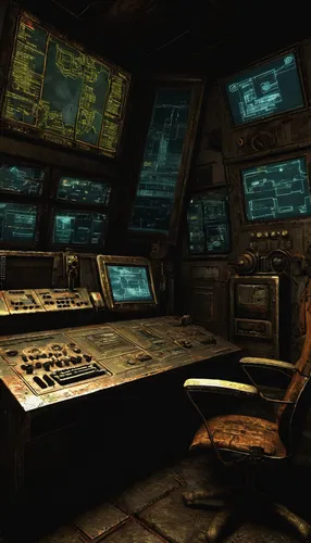 fallout shelter,computer room,sci fi surgery room,fallout4,fallout,engine room,control desk,ufo interior,research station,wheelhouse,controls,control panel,the interior of the cockpit,game room,screens,panopticon,compartment,consulting room,secretary desk,bunker,Art,Classical Oil Painting,Classical Oil Painting 24