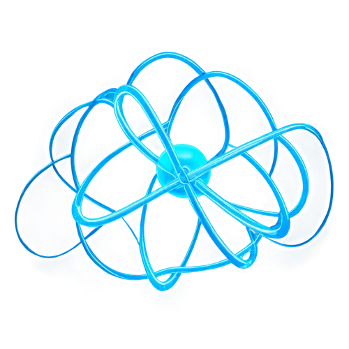 Atomic logo, nucleus, electrons orbiting, protons, neutrons, blue glow, metallic material, 3D render, close-up shot, shallow depth of field, futuristic lighting, high-tech composition, sci-fi feel, vi