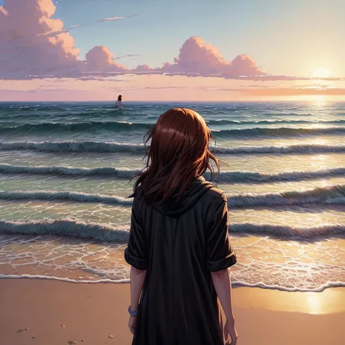 the endless sea,the horizon,open sea,beach background,the sea,girl with a dolphin,by the sea,exploration of the sea,the shallow sea,at sea,sea breeze,girl on the dune,world digital painting,sea,sea oc