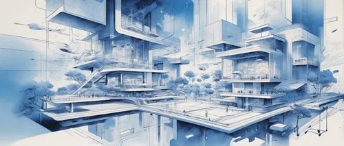 arcology,blueprints,fractal environment,morphogenetic,unbuilt,cybercity,physx,inhabitable,hypercomplex,cybertown,sawano,microenvironment,arktika,inhabitation,blueprinting,density,neuromancer,sci fiction illustration,sidonia,airlock,Illustration,Paper based,Paper Based 30