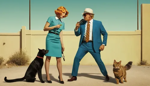 vintage man and woman,roaring twenties couple,vintage boy and girl,eurythmics,basenji,vintage fashion,vintage clothing,teal and orange,animal company,color dogs,vintage cats,partnerlook,spy visual,advertising campaigns,flapper couple,anthropomorphized animals,two-way radio,hound dogs,car dealer,animals play dress-up,Photography,Documentary Photography,Documentary Photography 06