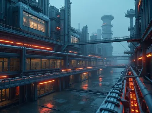 bladerunner,industrial landscape,coruscant,cybercity,cybertown,arktika,refinery,industrial area,metropolis,cyberport,arcology,industrial ruin,industrial,kaidan,microdistrict,cosmodrome,cyberpunk,scifi,futuristic landscape,industrial tubes,Photography,General,Realistic