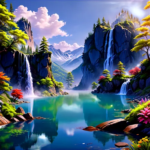 cartoon video game background,landscape background,nature background,fantasy landscape,nature landscape,nature wallpaper,mountainous landscape,mountain landscape,beautiful landscape,background view nature,mountain scene,waterfalls,river landscape,world digital painting,futuristic landscape,3d background,virtual landscape,skylands,waterfall,an island far away landscape,Unique,Design,Character Design