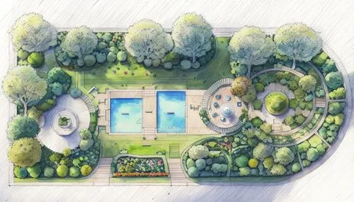 landscape plan,swim ring,garden elevation,landscape designers sydney,architect plan,outdoor pool,landscape design sydney,garden buildings,garden design sydney,garden pond,swimming pool,second plan,floor plan,dug-out pool,pool house,house drawing,gardens,private estate,street plan,fountain lawn,Landscape,Landscape design,Landscape Plan,Watercolor