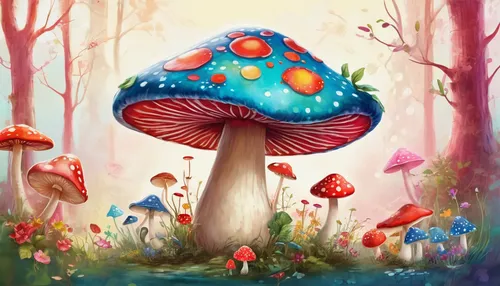 mushroom landscape,forest mushroom,toadstools,toadstool,fairy forest,mushroom island,forest mushrooms,mushrooms,lingzhi mushroom,tree mushroom,fairy world,agaric,mushroom type,club mushroom,mushroom,fly agaric,fairy village,mushrooming,champignon mushroom,umbrella mushrooms,Illustration,Abstract Fantasy,Abstract Fantasy 13