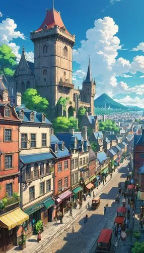 highstein,sylvania,ghibli,kanto,studio ghibli,meteora,oktoberfest background,yazaki,townscapes,aurora village,skyscraper town,butka,townsquare,machico,layton,ichigaya,townsmen,medieval town,toonerville,townsites,Illustration,Japanese style,Japanese Style 03