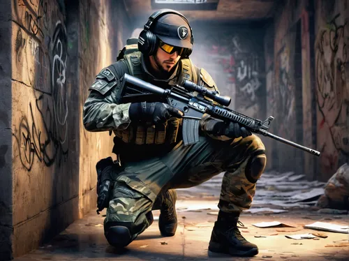 m4a1 carbine,submachine gun,grenadier,combat medic,red army rifleman,swat,shooter game,rifleman,fuze,ballistic vest,sniper,war correspondent,soldier,infantry,paratrooper,mobile video game vector background,mercenary,warsaw uprising,dissipator,man holding gun and light,Illustration,Realistic Fantasy,Realistic Fantasy 43