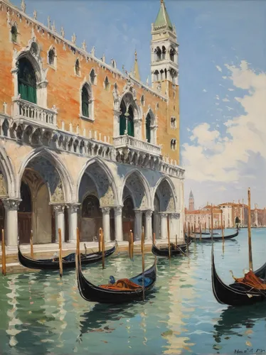 doge's palace,gondolier,venetian,gondolas,venice,venezia,italian painter,hallia venezia,grand canal,venice square,venetian hotel,venetian lagoon,murano,the carnival of venice,saint mark,sailing boats,gondola,st mark's square,row boats,fishing boats,Illustration,Paper based,Paper Based 21