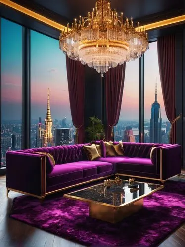 opulently,rich purple,opulent,opulence,apartment lounge,great room,purple and gold,gold and purple,purple,penthouses,luxury home interior,ornate room,interior decoration,imperiale,sumptuous,livingroom,luxurious,baccarat,boisset,living room,Conceptual Art,Sci-Fi,Sci-Fi 26