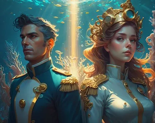 under the water,underwater background,the people in the sea,sci fiction illustration,cg artwork,sea scouts,sailors,two fish,atlantis,under the sea,undersea,ocean,god of the sea,under water,game illustration,underwater,birds of the sea,nautilus,the bottom of the sea,sirens,Conceptual Art,Fantasy,Fantasy 01