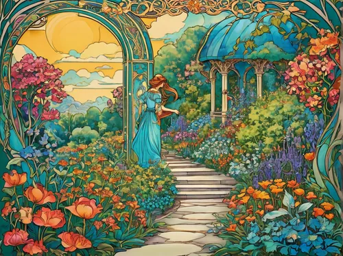 flower garden,secret garden of venus,garden of eden,gardens,rose arch,floral border,yellow garden,to the garden,art nouveau frame,art nouveau,garden of plants,the garden,rose garden,cottage garden,garden door,way of the roses,towards the garden,conservatory,rosarium,winter garden,Illustration,Retro,Retro 13