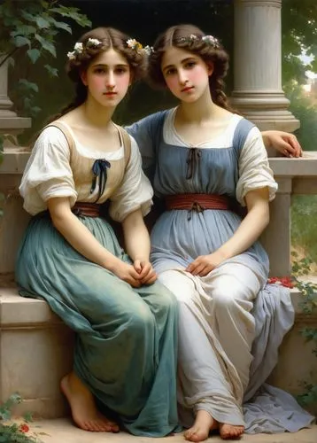 bouguereau,maidens,rhinemaidens,milkmaids,bougereau,two girls,maidservants,perugini,companias,guccione,countesses,young women,charmides,priestesses,canonesses,emile vernon,hermanas,raphaelites,deaconesses,muses,Art,Classical Oil Painting,Classical Oil Painting 42