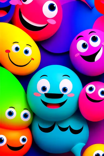 Cartoon-style, humorous wallpaper, HD resolution, bright colors, playful patterns, whimsical design, fantasy creatures, smiling faces, silly expressions, 3D render, high contrast, soft focus, panorami