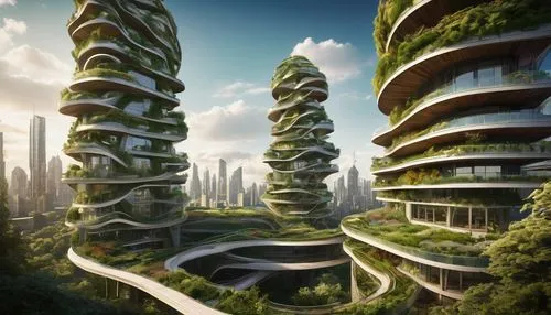 futuristic landscape,ecotopia,terraformed,futuristic architecture,arcology,terraforming,biospheres,habitats,ecovillages,habitable,interlace,biophilia,biopiracy,topia,sedensky,biomimicry,terraform,alien planet,habitability,inhabitable,Illustration,Retro,Retro 17