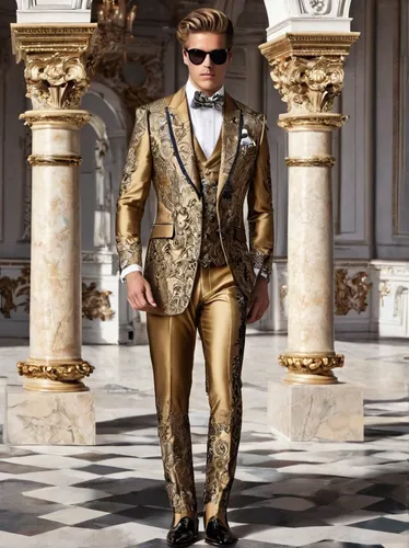 wedding suit,suit of spades,men's suit,aristocrat,golden weddings,matador,gold foil 2020,formal guy,gold lacquer,billionaire,bridegroom,yellow-gold,gold stucco frame,gold business,formal wear,suit trousers,formal attire,man's fashion,gold plated,foil and gold,Conceptual Art,Fantasy,Fantasy 22