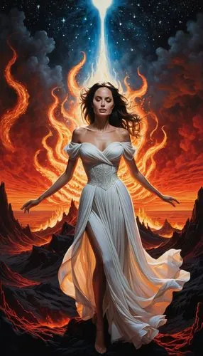 melisandre,fire angel,sorceress,fantasy picture,hecate,firewind,Illustration,Black and White,Black and White 09