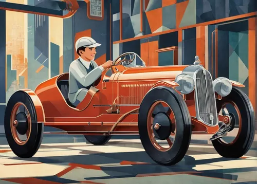 Compose a heartwarming story about a father teaching his child to repair a factory 5 racing car.,austin 7,morgan electric car,hispano-suiza h6,rolls royce 1926,automobile racer,steam car,illustration 