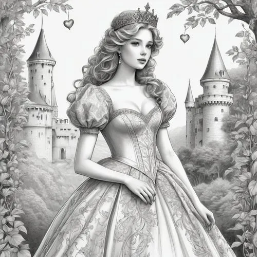 fairy tale character,princess sofia,peignoir,fairytale characters,fairy tale,fairytale,Illustration,Black and White,Black and White 30