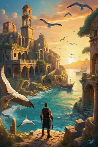 seregil,avernum,fantasy picture,ancient city,fantasy landscape,uncharted,novigrad,karakas,world digital painting,atlantis,fantasy art,logopolis,sindbad,kalypso,dorne,miramas,atlantica,aegeus,hamdun,scythopolis,Illustration,Abstract Fantasy,Abstract Fantasy 03