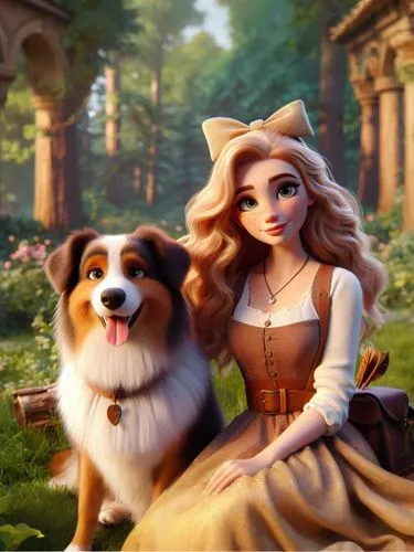 girl with dog,rapunzel,corgis,fairy tale icons,english shepherd,companion dog,cavalier,tiana,fairy tale character,fantasy portrait,pomeranian,princess sofia,elsa,sheltie,corgi,dog illustration,pet,merida,fantasy picture,tibetan spaniel