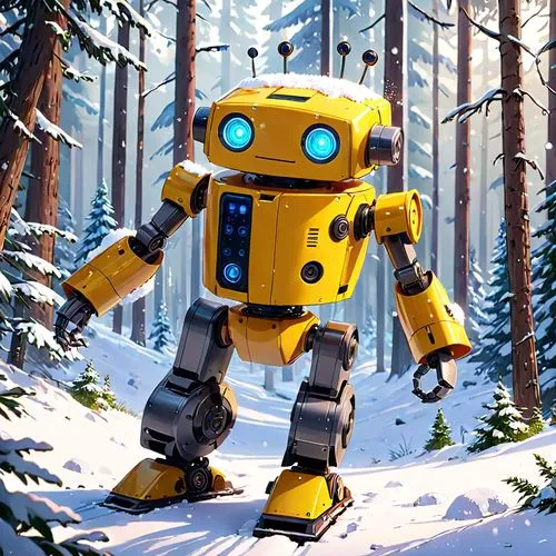 minibot,bumblebee,cg artwork,pine needs,bot,mech,winter background,yellow fir,bolt-004,dewalt,bot icon,robotics,forest man,mecha,forest background,winter forest,bumble,cartoon video game background,destroy,tau,Anime,Anime,Cartoon