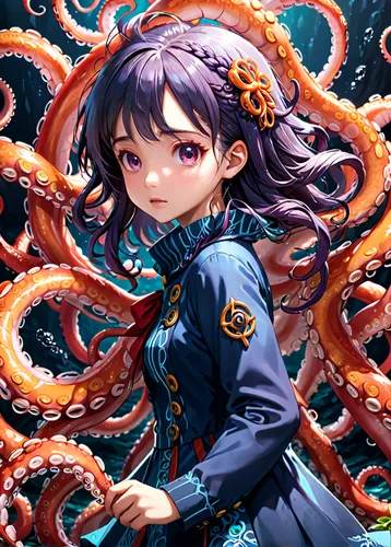 medusa,medusa gorgon,octopus,nautilus,tentacle,cephalopod,tentacles,anemone of the seas,octopus tentacles,hinata,spiral background,amano,cnidaria,gorgon,underwater background,calamari,cephalopods,under sea,deep sea,giant pacific octopus,Anime,Anime,General