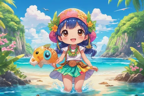 yo-kai,underwater background,kawaii people swimming,candy island girl,tropical sea,ocean paradise,ocean background,beach background,summer background,aloha,pixaba,ashitaba,ocean,sea ocean,coral charm,honolulu,malasada,mermaid background,colorful water,luau,Illustration,Japanese style,Japanese Style 02