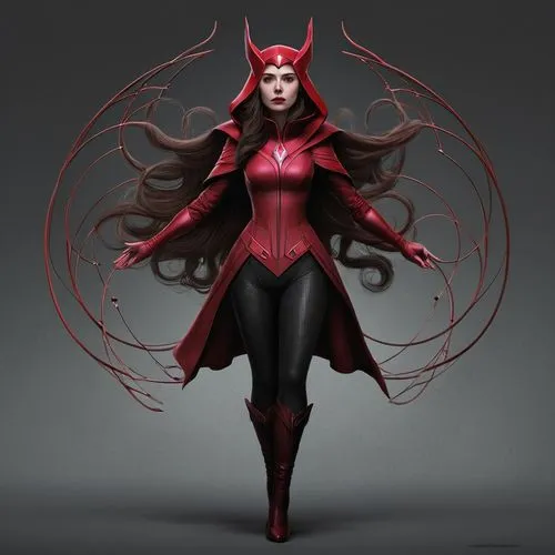 scarlet witch,darth talon,huntress,red super hero,wanda,the enchantress,red lantern,fantasy woman,devil,evil woman,red,super heroine,daredevil,fantasia,concept art,head woman,marvel of peru,xmen,sprint woman,avenger,Illustration,Realistic Fantasy,Realistic Fantasy 17