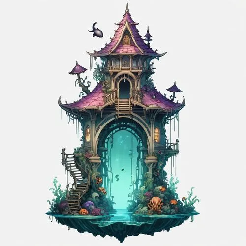 wishing well,fairy chimney,fairy house,witch's house,fairy village,fairy tale castle,Illustration,Abstract Fantasy,Abstract Fantasy 11