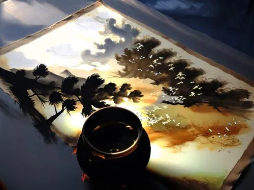 glass painting,light box,lens reflection,tabletop photography,flower painting,marble painting,Illustration,Paper based,Paper Based 30