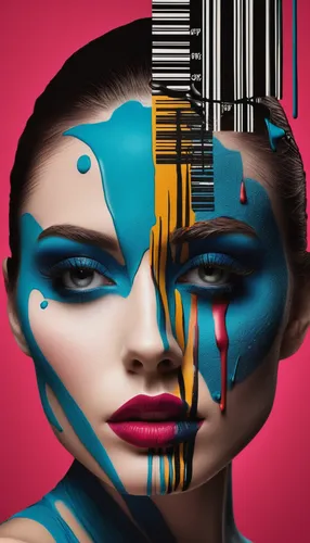 Craft a thrilling thriller plot centered around barcode cosmetics.,barcode,barcodes,neon body painting,girl-in-pop-art,cosmetics,pop art style,cmyk,cool pop art,cd cover,body painting,image manipulati