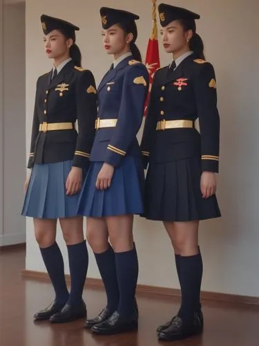 at random,a group of women in uniforms with a flag behind them,infantes,uniforms,a uniform,uniform,militaires,military uniform,Photography,General,Realistic