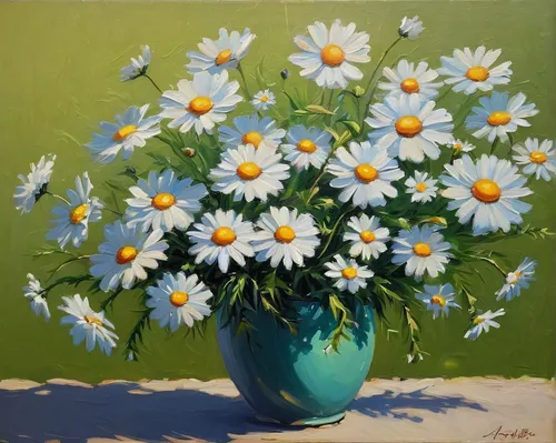 australian daisies,blue daisies,daisies,marguerite daisy,daisy flowers,white daisies,marguerite,sun daisies,barberton daisies,heath aster,african daisies,oxeye daisy,shasta daisy,sunflowers in vase,ox-eye daisy,daisy flower,flower painting,yellow daisies,chrysanths,daisy family,Art,Classical Oil Painting,Classical Oil Painting 15