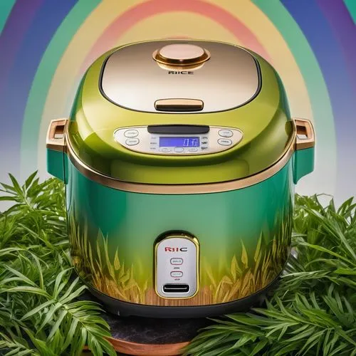 this rainbow colored crock pot has some herbs on top,cuisinart,cuisinier,pot of gold background,stockpot,rice cooker,crockpot